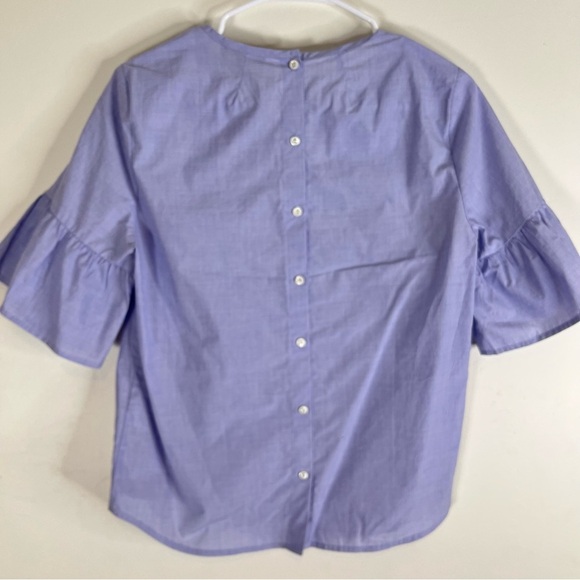 J. Crew Button Back Blue Bell Sleeve Cotton Top Small 4 - Picture 6 of 9